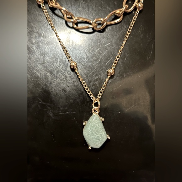 Genuine Amazonite Gemstone Teardrop Pendant In This Multi Layer Gold Necklace - Picture 7 of 11